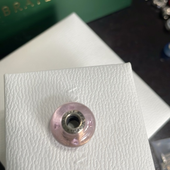 Authentic Pandora Light Pink CZ Heart Murano Bead - Picture 4 of 4